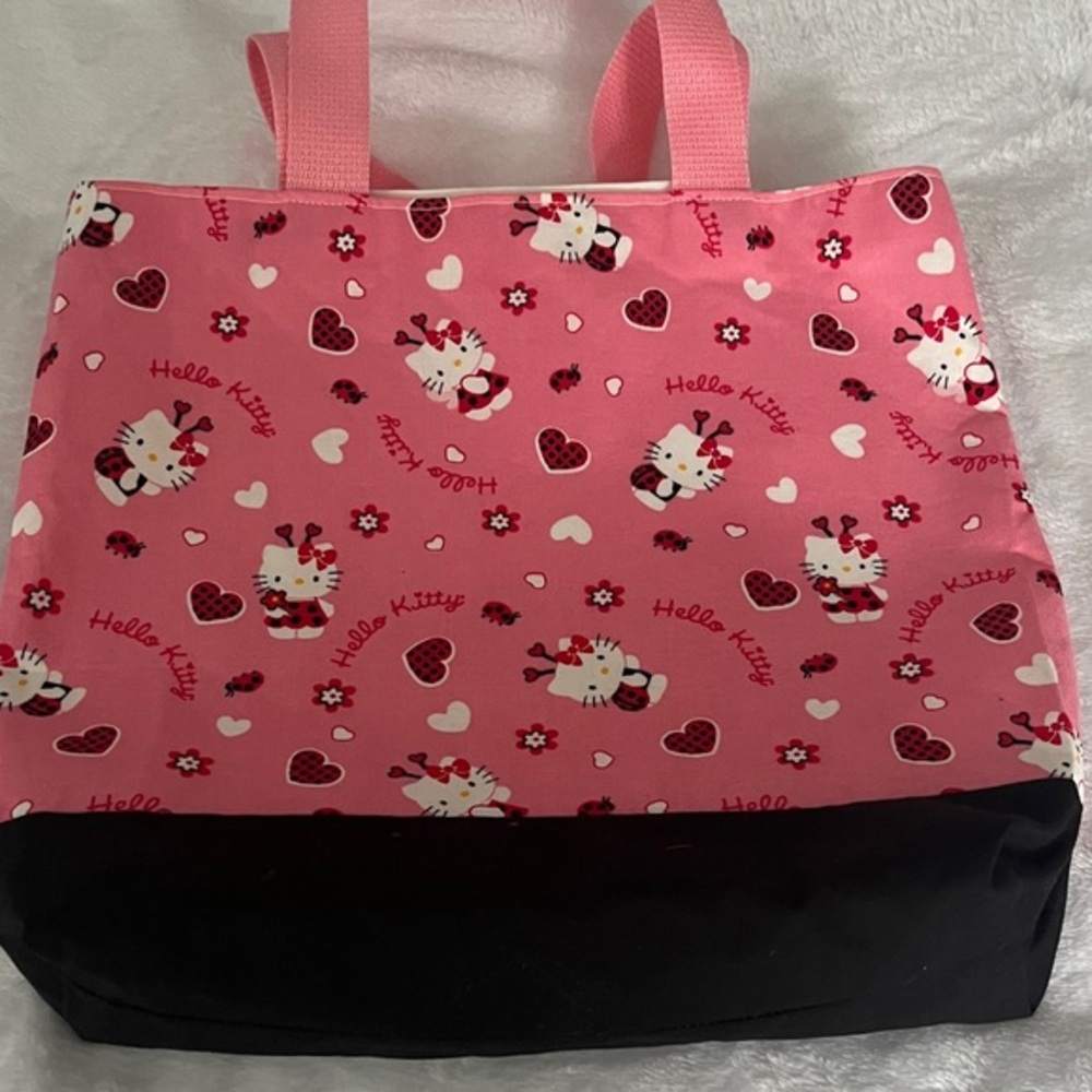 Hello Kitty Heart Pattern Pink and Black Tote